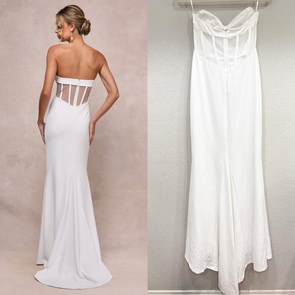 NWOT Lulus Iconic Arrival White Mesh Strapless Bustier Mermaid‎ Maxi Dress - Picture 4 of 9